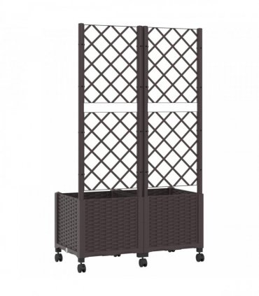 vidaXL Garden Planter with Trellis&Wheels Brown 80 x 40 x 146 cm PP
