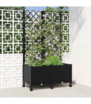 vidaXL Garden Planter with Trellis&Wheels Black 80 x 40 x 146 cm PP