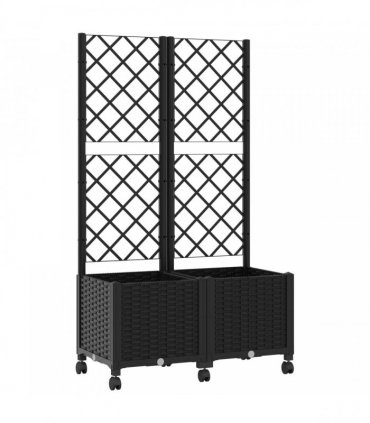 vidaXL Garden Planter with Trellis&Wheels Black 80 x 40 x 146 cm PP