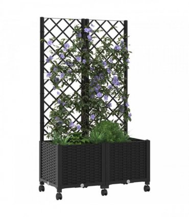 vidaXL Garden Planter with Trellis&Wheels Black 80 x 40 x 146 cm PP