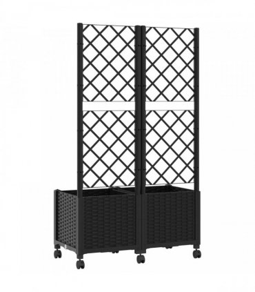 vidaXL Garden Planter with Trellis&Wheels Black 80 x 40 x 146 cm PP