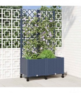 vidaXL Garden Planter with Trellis&Wheels Blue Grey 80 x 40 x 146 cm