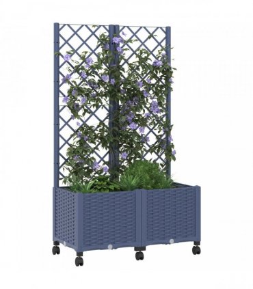 vidaXL Garden Planter with Trellis&Wheels Blue Grey 80 x 40 x 146 cm