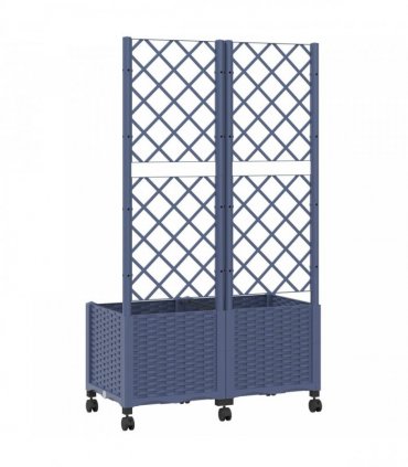 vidaXL Garden Planter with Trellis&Wheels Blue Grey 80 x 40 x 146 cm