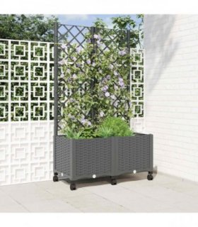 vidaXL Garden Planter with Trellis&Wheels Light Grey 80 x 40 x 146 cm