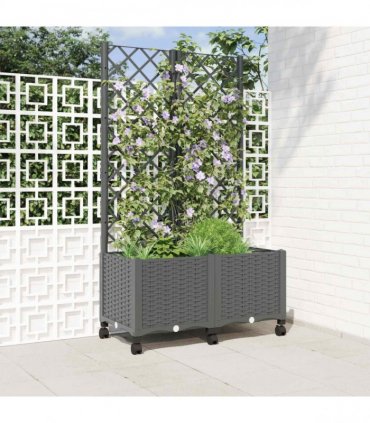 vidaXL Garden Planter with Trellis&Wheels Light Grey 80 x 40 x 146 cm