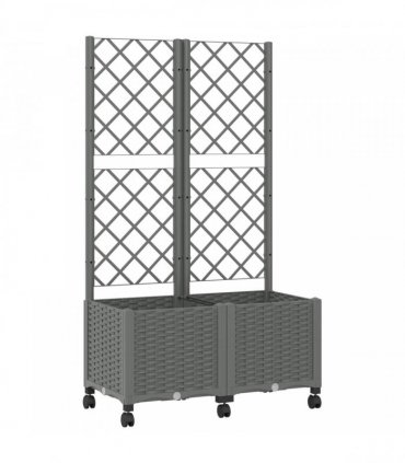 vidaXL Garden Planter with Trellis&Wheels Light Grey 80 x 40 x 146 cm