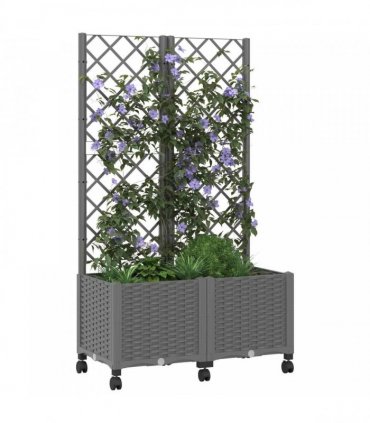 vidaXL Garden Planter with Trellis&Wheels Light Grey 80 x 40 x 146 cm