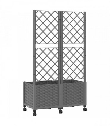 vidaXL Garden Planter with Trellis&Wheels Light Grey 80 x 40 x 146 cm