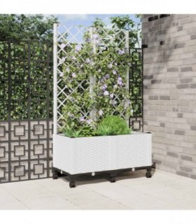 vidaXL Garden Planter with Trellis&Wheels White 80 x 40 x 146 cm PP