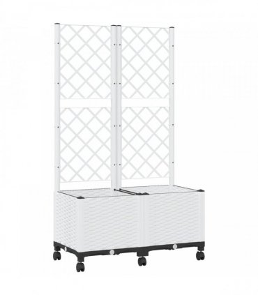 vidaXL Garden Planter with Trellis&Wheels White 80 x 40 x 146 cm PP