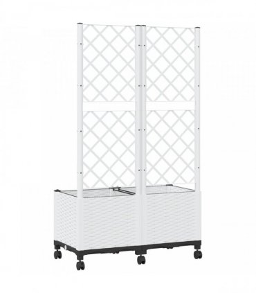 vidaXL Garden Planter with Trellis&Wheels White 80 x 40 x 146 cm PP