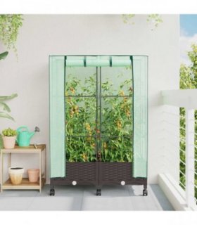 vidaXL Garden Planter with Greenhouse Cover&Wheels 2 pcs Brown PP