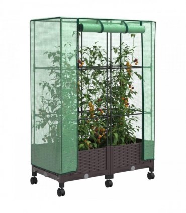 vidaXL Garden Planter with Greenhouse Cover&Wheels 2 pcs Brown PP