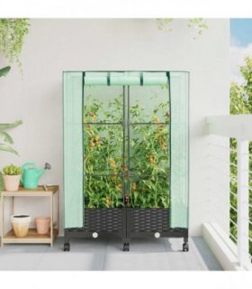 vidaXL Garden Planter with Greenhouse Cover&Wheels 2 pcs Black PP