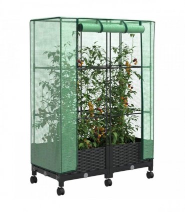 vidaXL Garden Planter with Greenhouse Cover&Wheels 2 pcs Black PP