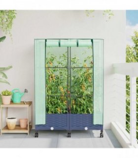 vidaXL Garden Planter with Greenhouse Cover&Wheels 2 pcs Blue Grey PP