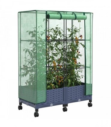 vidaXL Garden Planter with Greenhouse Cover&Wheels 2 pcs Blue Grey PP