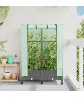 vidaXL Garden Planter with Greenhouse Cover&Wheels 2 pcs Light Grey PP