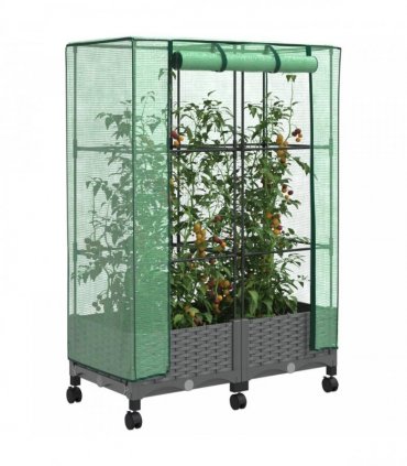 vidaXL Garden Planter with Greenhouse Cover&Wheels 2 pcs Light Grey PP