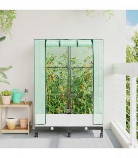 vidaXL Garden Planter with Greenhouse Cover&Wheels 2 pcs White PP