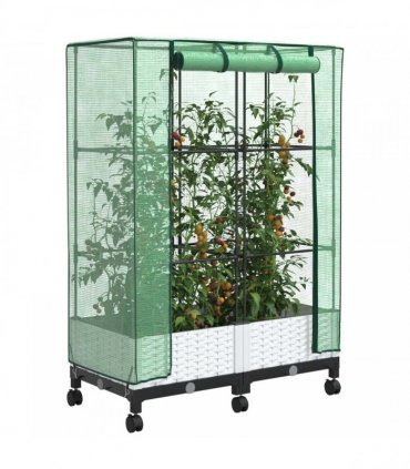 vidaXL Garden Planter with Greenhouse Cover&Wheels 2 pcs White PP