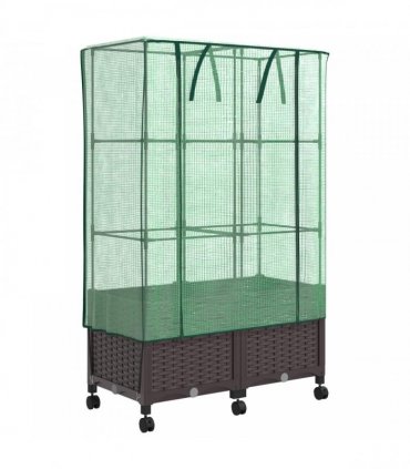vidaXL Garden Planter with Greenhouse Cover&Wheels 2 pcs Brown PP