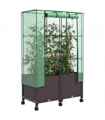 vidaXL Garden Planter with Greenhouse Cover&Wheels 2 pcs Brown PP