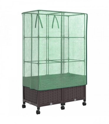 vidaXL Garden Planter with Greenhouse Cover&Wheels 2 pcs Brown PP