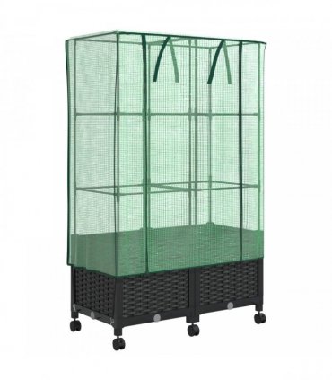 vidaXL Garden Planter with Greenhouse Cover&Wheels 2 pcs Black PP