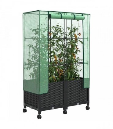 vidaXL Garden Planter with Greenhouse Cover&Wheels 2 pcs Black PP
