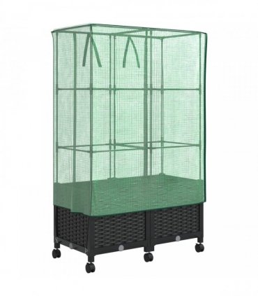 vidaXL Garden Planter with Greenhouse Cover&Wheels 2 pcs Black PP