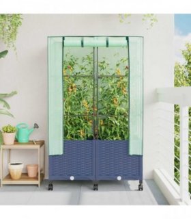vidaXL Garden Planter with Greenhouse Cover&Wheels 2 pcs Blue Grey PP