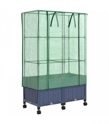 vidaXL Garden Planter with Greenhouse Cover&Wheels 2 pcs Blue Grey PP