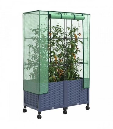 vidaXL Garden Planter with Greenhouse Cover&Wheels 2 pcs Blue Grey PP
