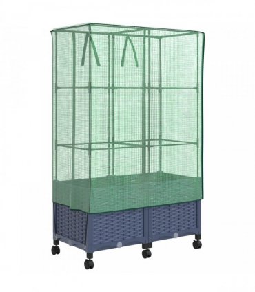 vidaXL Garden Planter with Greenhouse Cover&Wheels 2 pcs Blue Grey PP