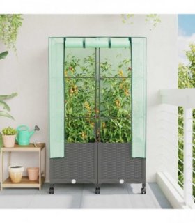 vidaXL Garden Planter with Greenhouse Cover&Wheels 2 pcs Light Grey PP