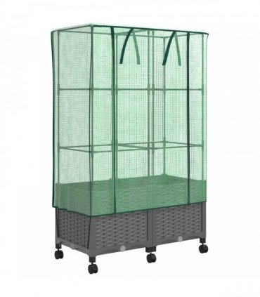 vidaXL Garden Planter with Greenhouse Cover&Wheels 2 pcs Light Grey PP