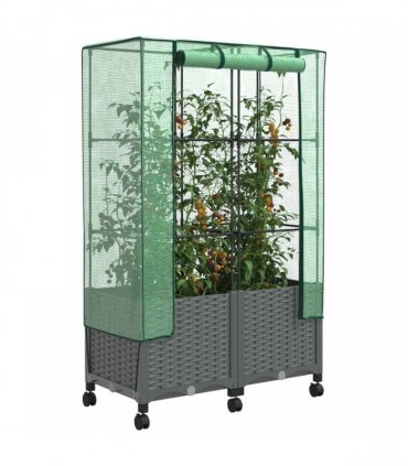 vidaXL Garden Planter with Greenhouse Cover&Wheels 2 pcs Light Grey PP