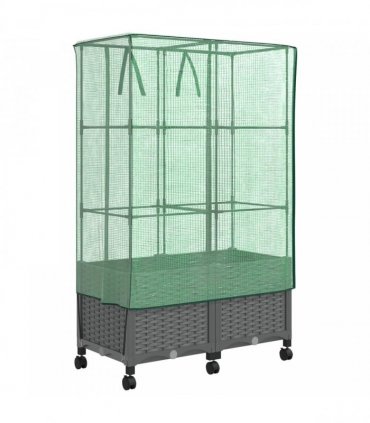 vidaXL Garden Planter with Greenhouse Cover&Wheels 2 pcs Light Grey PP