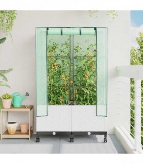 vidaXL Garden Planter with Greenhouse Cover&Wheels 2 pcs White PP