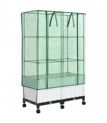 vidaXL Garden Planter with Greenhouse Cover&Wheels 2 pcs White PP