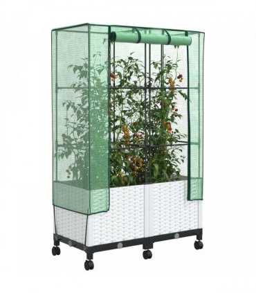 vidaXL Garden Planter with Greenhouse Cover&Wheels 2 pcs White PP