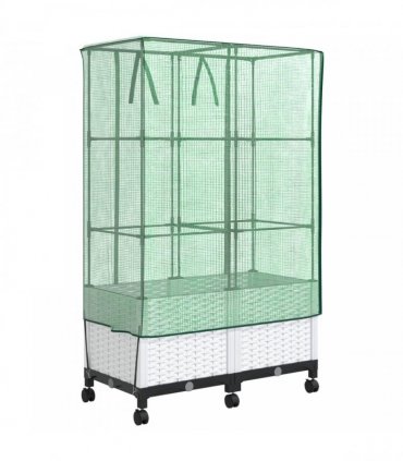 vidaXL Garden Planter with Greenhouse Cover&Wheels 2 pcs White PP