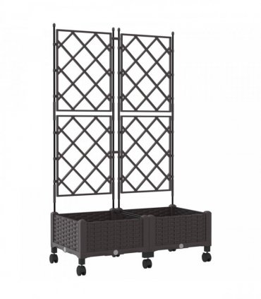vidaXL Garden Planter with Trellis&Wheels 2 pcs Brown PP