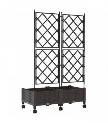 vidaXL Garden Planter with Trellis&Wheels 2 pcs Brown PP