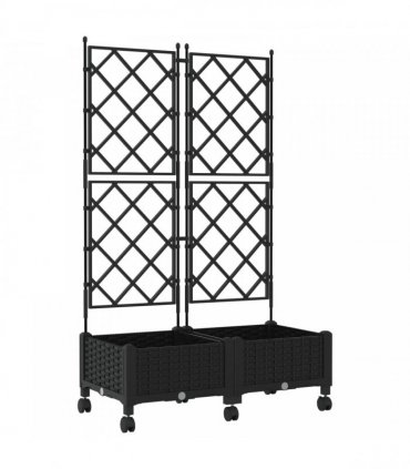 vidaXL Garden Planter with Trellis&Wheels 2 pcs Black PP