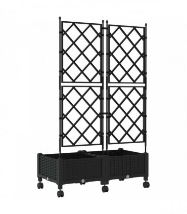 vidaXL Garden Planter with Trellis&Wheels 2 pcs Black PP