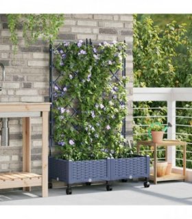 vidaXL Garden Planter with Trellis&Wheels 2 pcs Grey PP