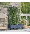 vidaXL Garden Planter with Trellis&Wheels 2 pcs Grey PP